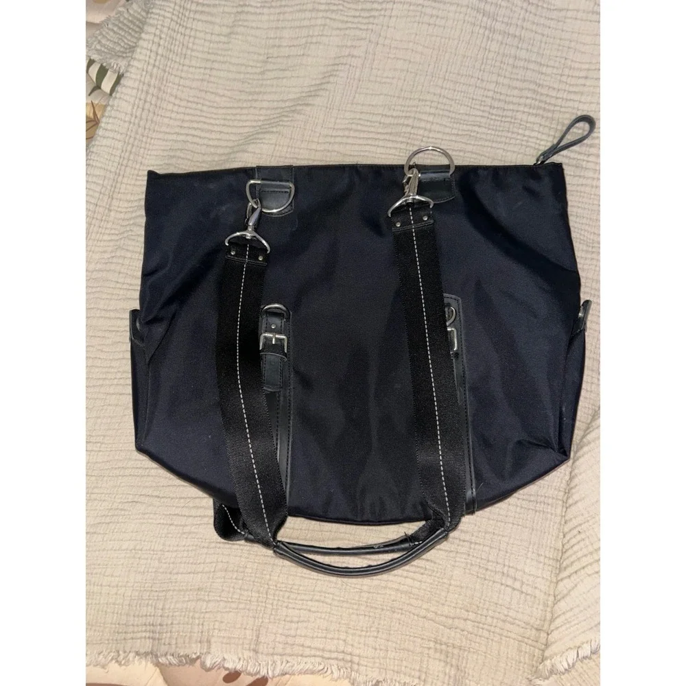 Lauren Ralph Lauren Black Nylon Satchel Shoulder Bag Silver Hardware Buckle Trim